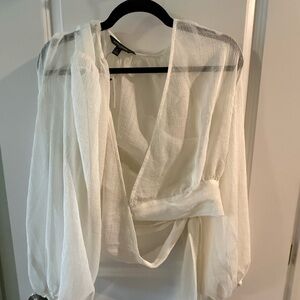 Banana Republic Sheer White Wrap Blouse